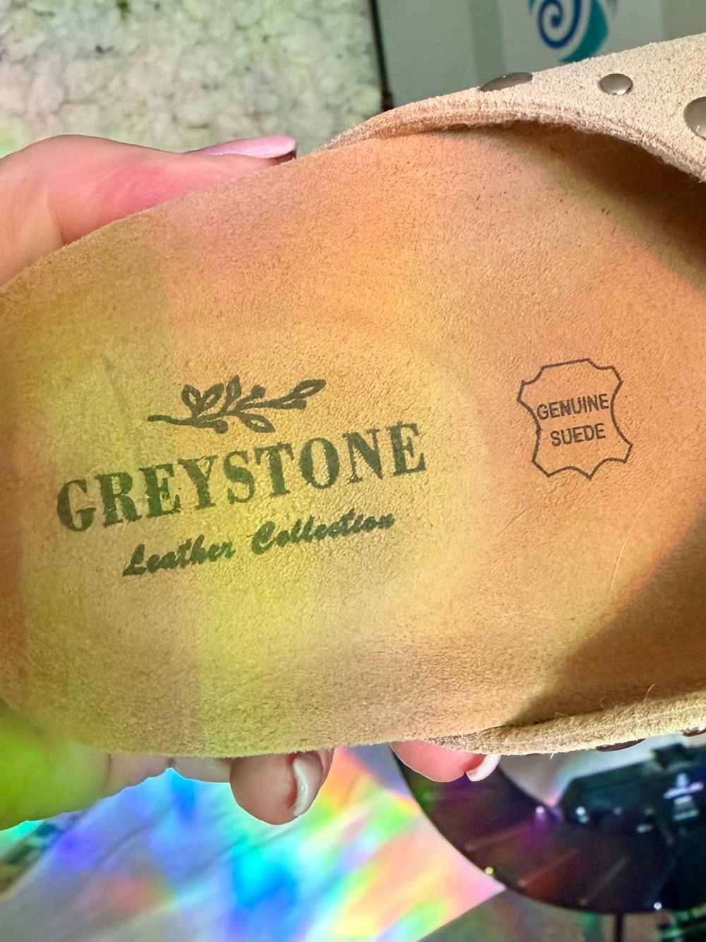 Greystone Genuine Suede Studded Double Buckle Slide Sandals - Picture 9 of 11